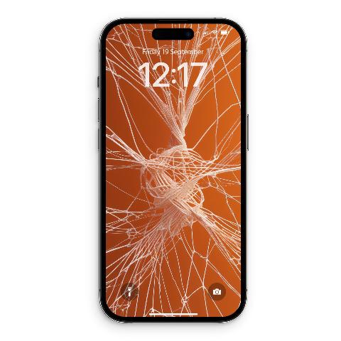 Smartphone lock screen displaying pale peach geometric web filaments tangled over a burnt orange background.