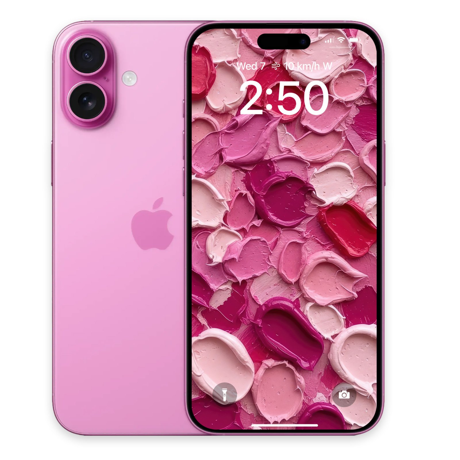 A pink iPhone 15 Pro Max, with its screen displaying the Pink Impasto Paint Wallpaper, showcasing the textured impasto effect.