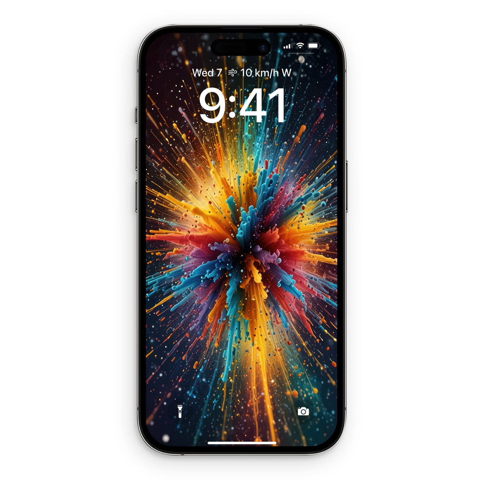 Exploding Colors wallpaper displayed on an iPhone.