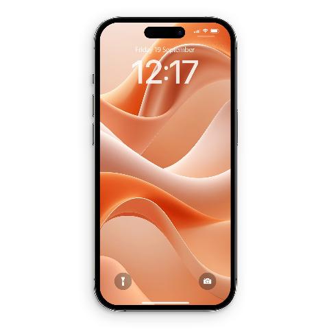 An iPhone with a lock screen displaying a wallpaper of flowing, organic shapes in shades of peach, orange, and light brown. The shapes appear soft and fabric-like, with subtle gradients and shadows giving them depth.